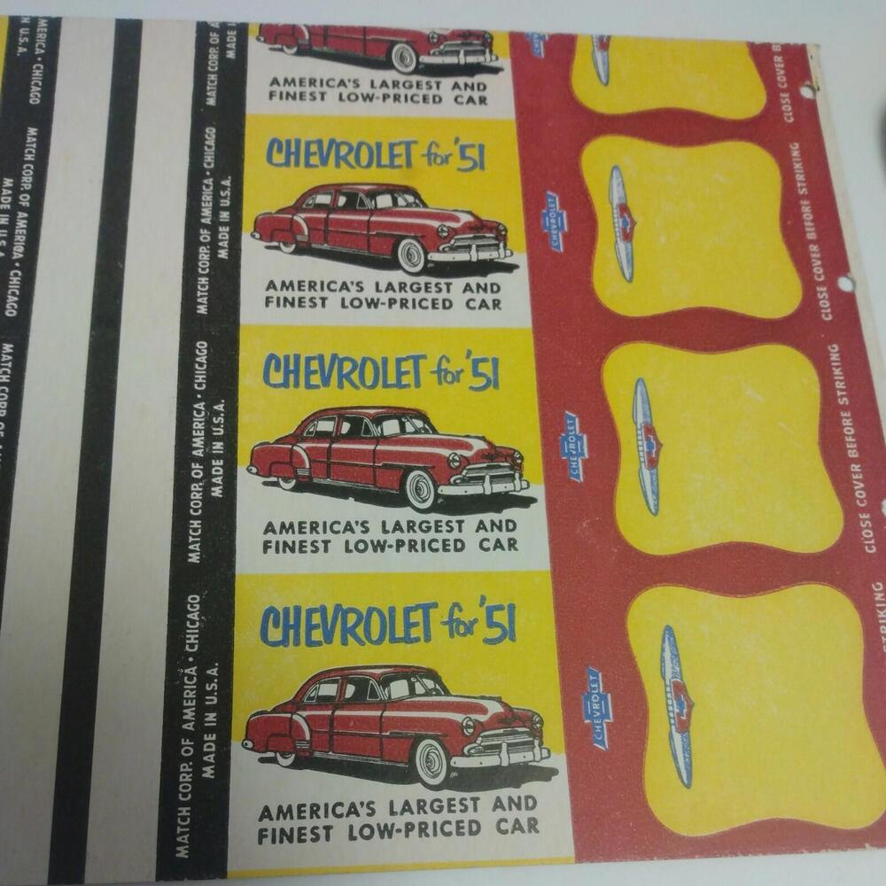 Vintage Chevrolet Matchbooks Match Corp. Of America Chevrolet For 51’ Uncut - Picture 1 of 4